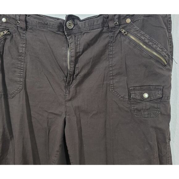 Dressbarn Brown Flat Front Cargo Cropped Pant 16 Lightweight Side Pocket Stretch - Picture 5 of 7